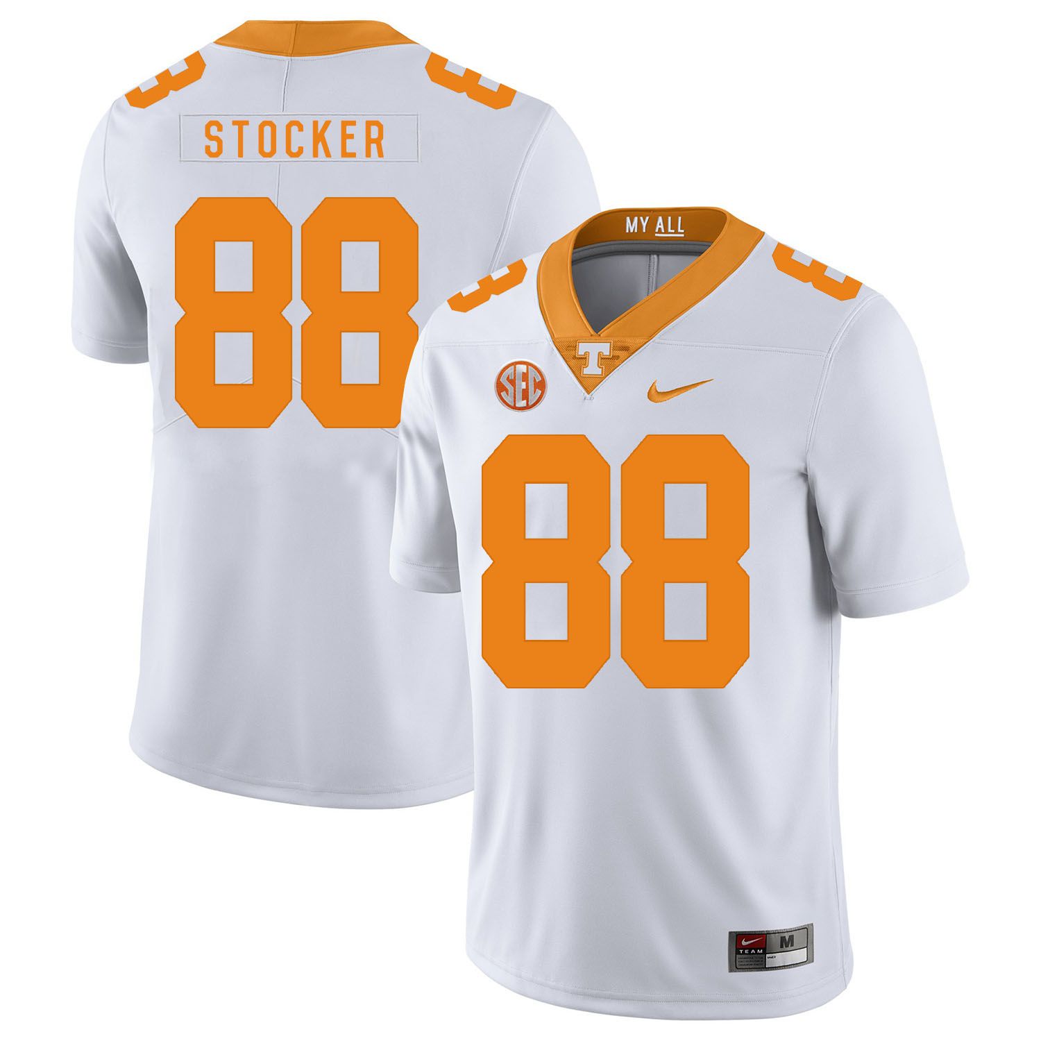 Men Tennessee Volunteers 88 Stocker White Customized NCAA Jerseys